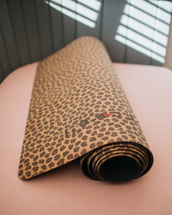 Eco Cork Yoga Mat Leopard Print - Leopard on Cushion