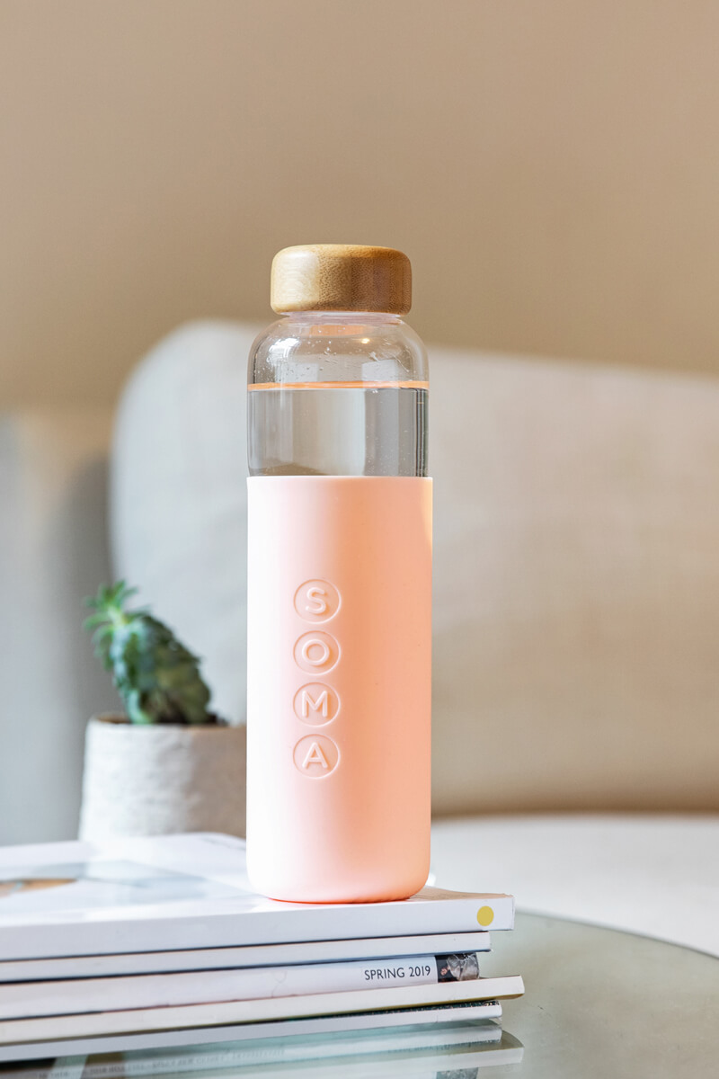 Soma 17 oz. BPA-free Wide Mouth Glass Water Bottle with Silicone Sleeve,  Blush (301-16-01)