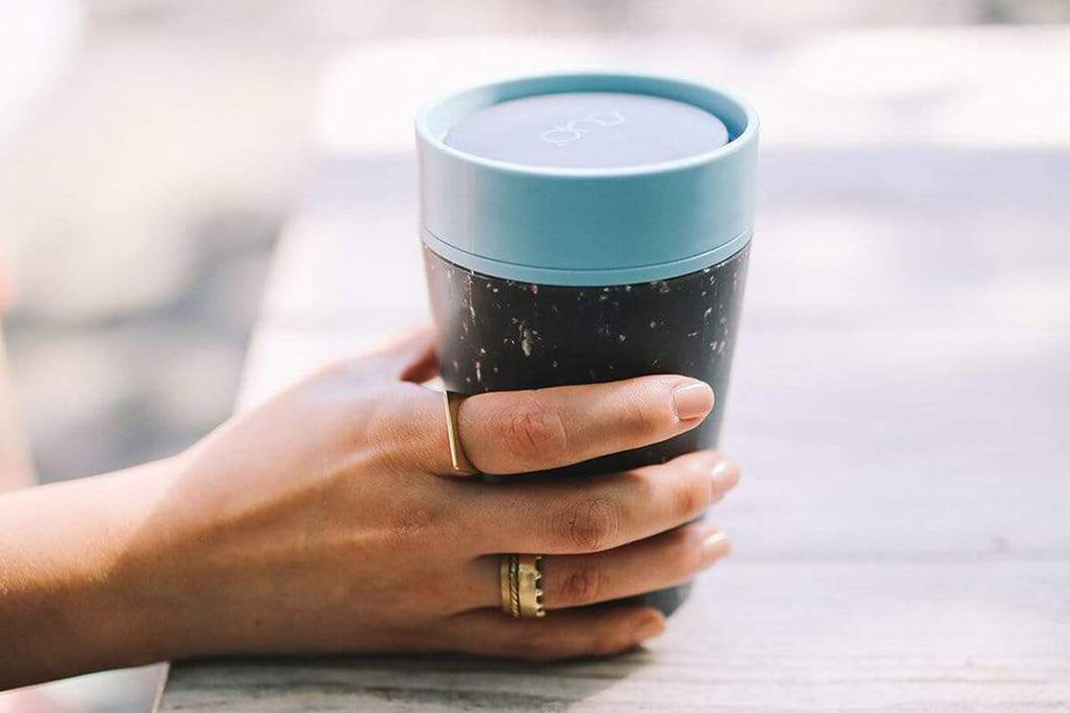 rCup Black & Teal Blue Reusable Coffee Cup & Travel Mug 227ml/8oz 