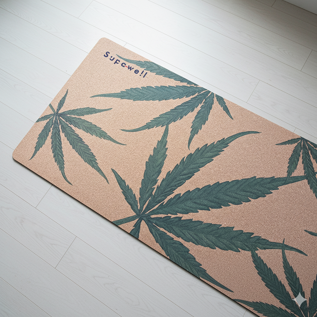 Eco Cork Yoga Mat – Hemp Leaf | Natural Cork & Rubber Pilates Mat | Supawell